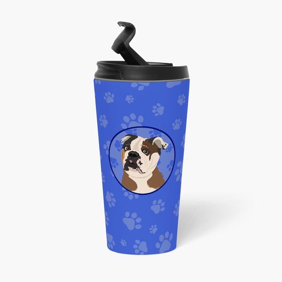English Bulldog Chocolate Tan  Stainless Steel 16 oz  Tumbler, Blue - Picture 3 of 4